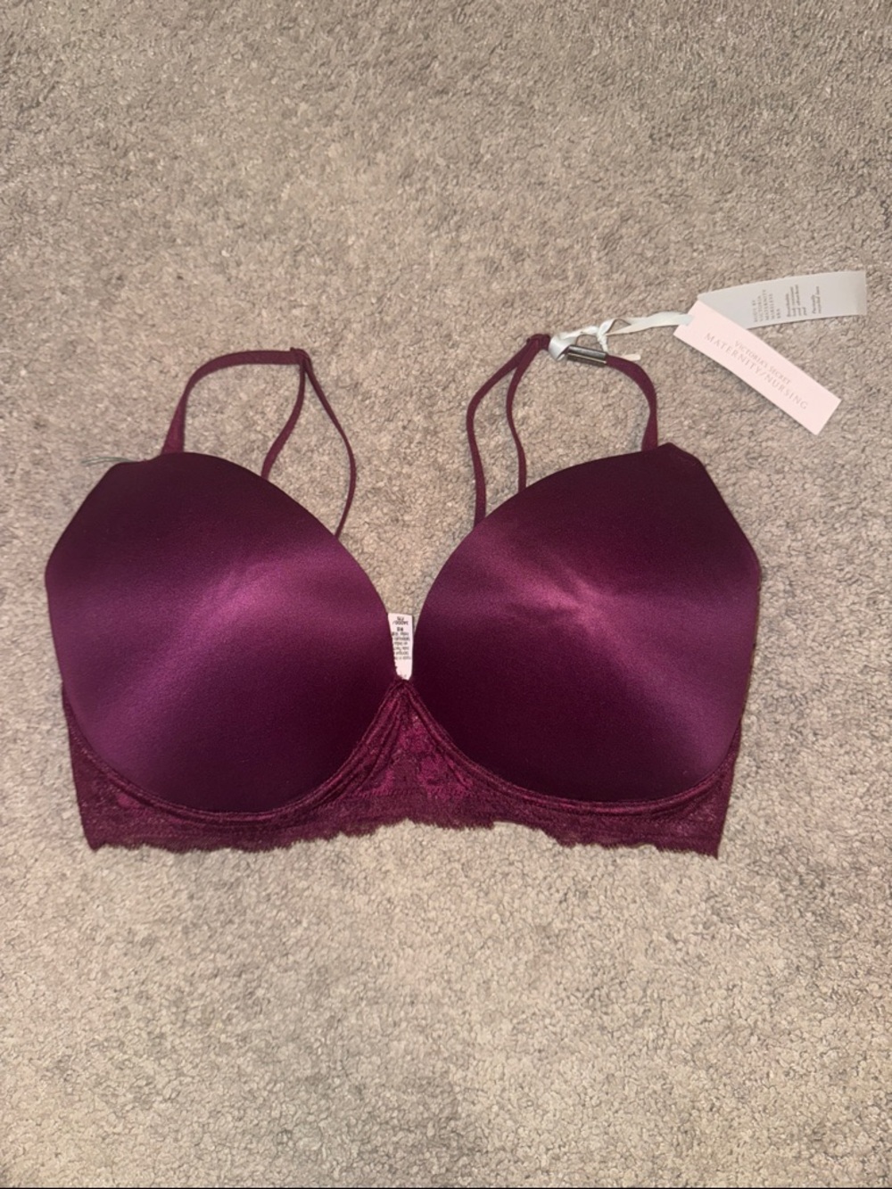 NEW Victoria’s Secret nursing bra 34DDD maroon lace satin maternity body by